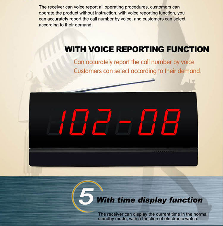 Restaurant wireless voice paging system digital display receiver support connect with computer