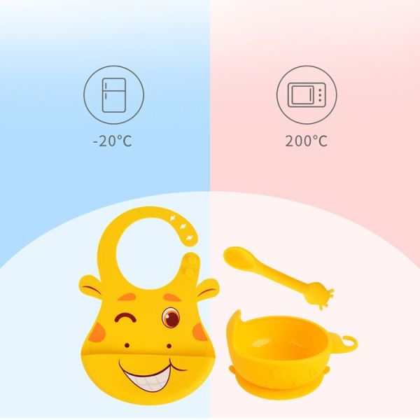 Baby Feeding Set Silicone Bibs And Bowls Giraffe Shape BPA Free Customized