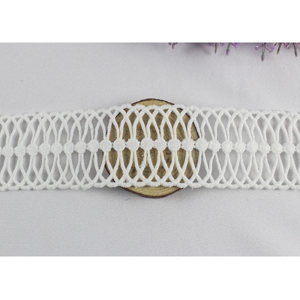 White 4.2cm Width Floral Guipure Lace Trim By The Yard , Wedding Stretchy Lace Ribbon