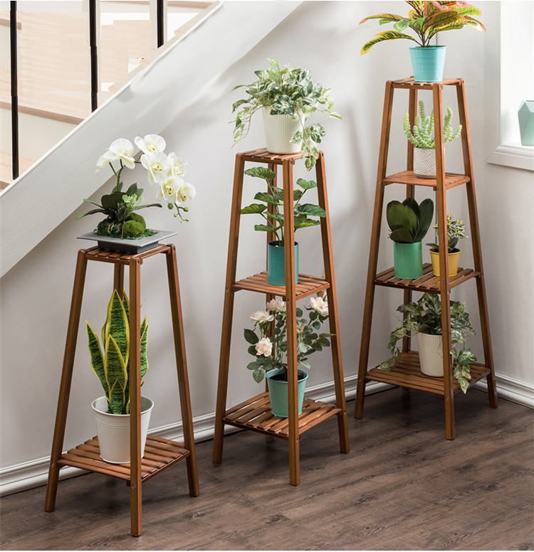 Multi-layer Solid Bamboo Plant Shelf Stand for Household Balcony Eco-Friendly Material