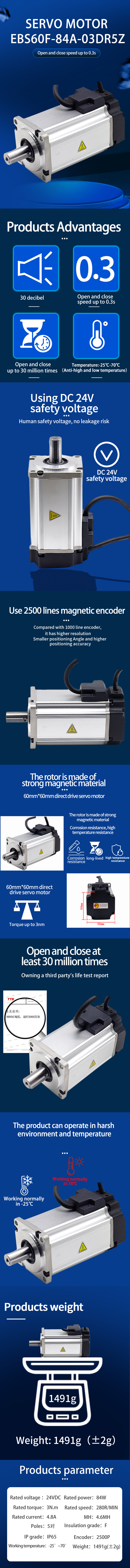 Low Voltage 84W 3NM 48V DC Servo Motor 3 Phase 280Rpm / Min