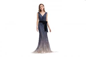 Quality Embroidery Beaded Dark Blue Evening Dress , Mermaid Maxi Long Evening Dresses wholesale