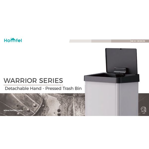 High Capacity Stainless Steel Trash Can 34.2*24.2*57cm Warrior Series 40L with Detachable Hand Press and Rolling Cover