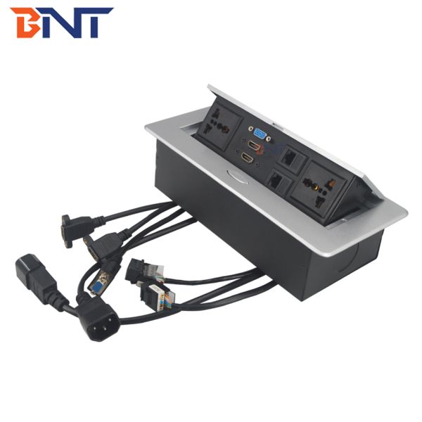 BNT 2020 new design smart office use easy assemble desk hidden power socket brush black built in office furniture