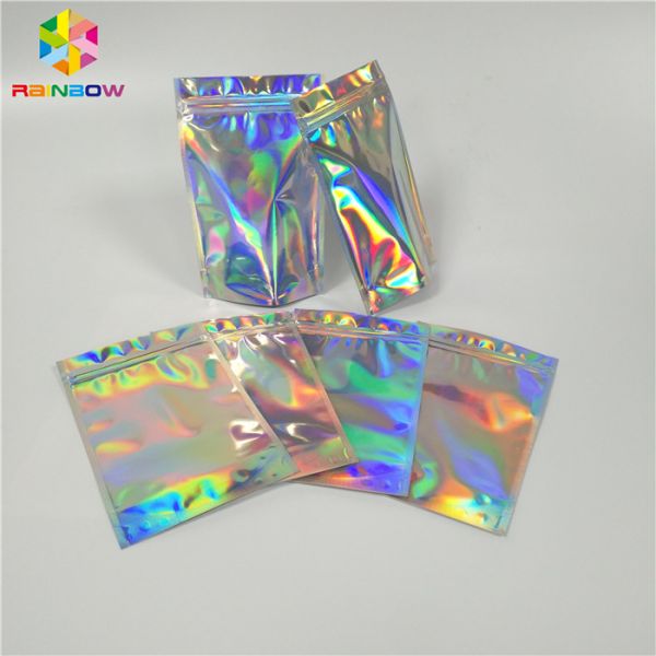 Resealable Cosmetic Packaging Bag Foil Hologram Mylar k Pouch With Easy Tear