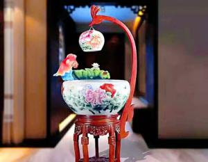 Quality Peony Pattern 520mm Chinese Ceramic Fish Bowl With Lamp wholesale