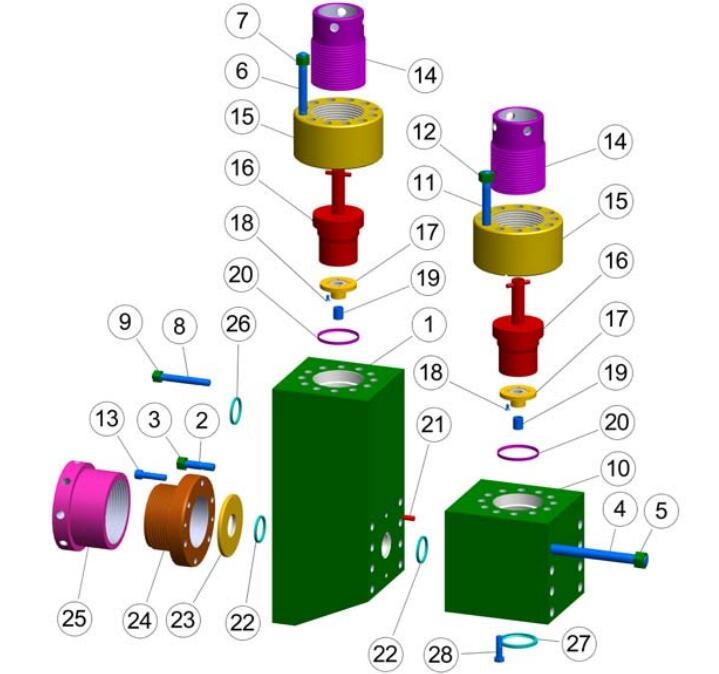 Southwest 12P160 7500PSI mud pump Fluid end module, MISSION "L" NEW STYLE MODULE FOR NATIONAL 12-P-160 MUD PUMP