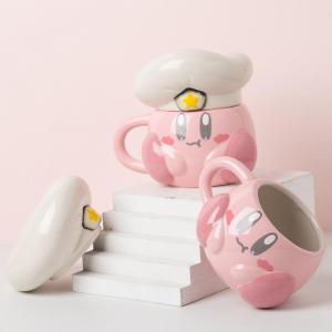 China Kawaii Pink Cartoon Ceramic Coffee Cup With Lid Chef Star Mugs Anime Toy on sale