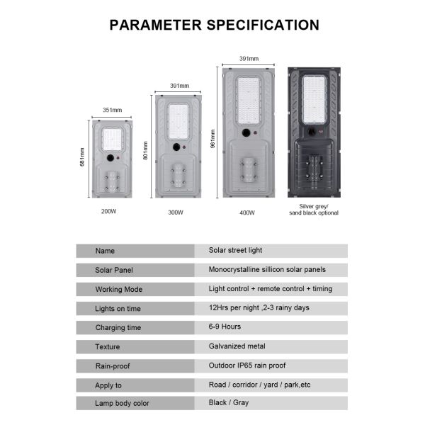 Outdoor IP65 Solar Panel Street Light High Wattage Night Light for Large Projects