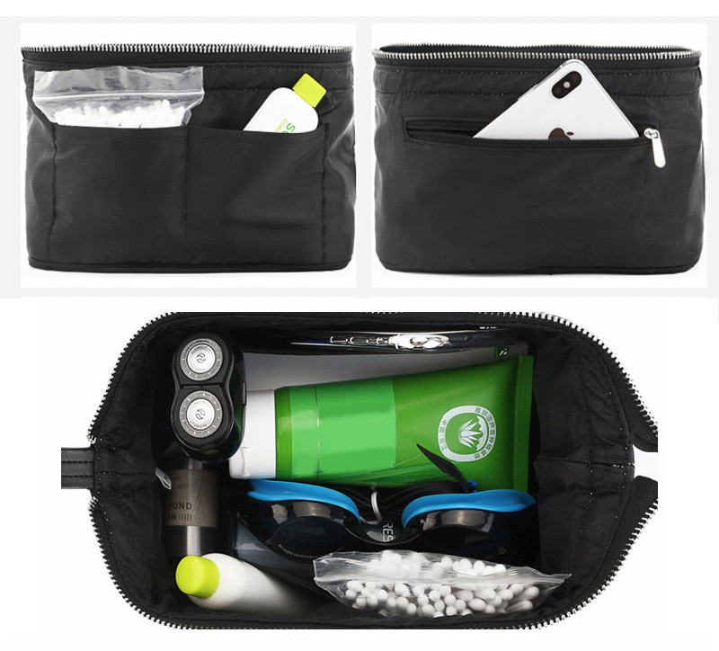 Travel Portable PU Leather Makeup Cosmetic Bag with Double Zipper