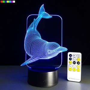 Quality Animal Dolphin Kids 3D Night Light  7 Colors Change with Remote Control Gifts for Kids or Animal Lover Gift Ideas wholesale