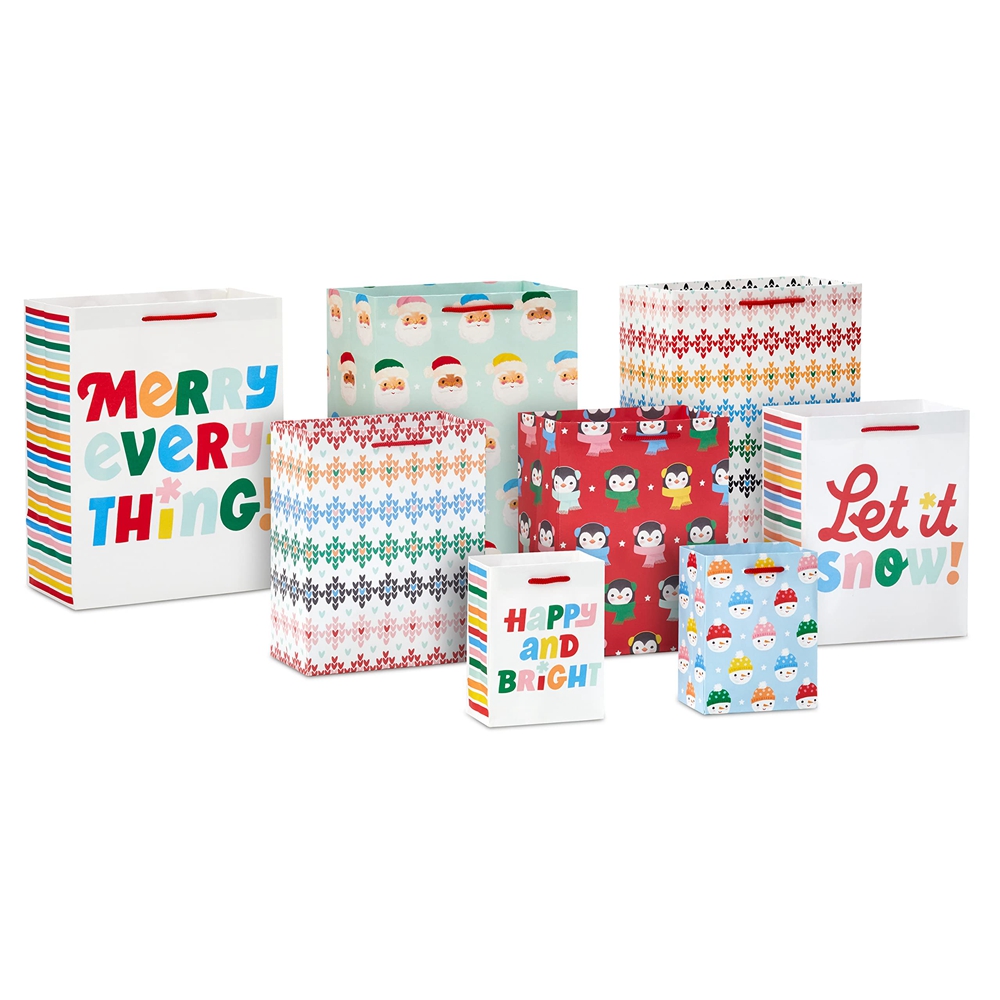 Custom Style Merry Christmas Kraft Paper Bag For Gift Package Pattern Type Custom