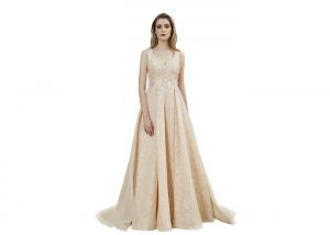 China Beige Color Sleeveless Prom Party Dress / V Neck Backless Long Maxi Gown on sale