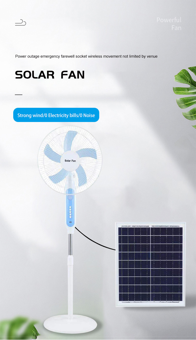 16'' Rechargeable Solar Powered Stand Fan With 25W Power And 20W Polysilicon Panel