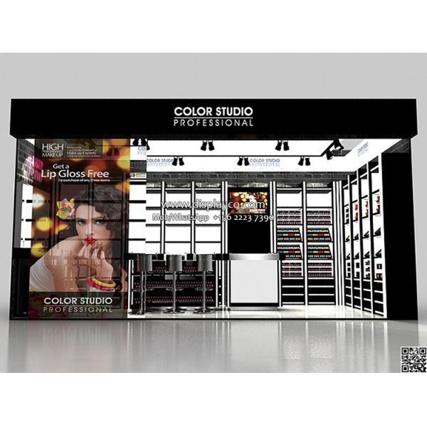 High level customzied cosmetics display design showcase custom design retail shop mall kiosk wall wood cosmetic display