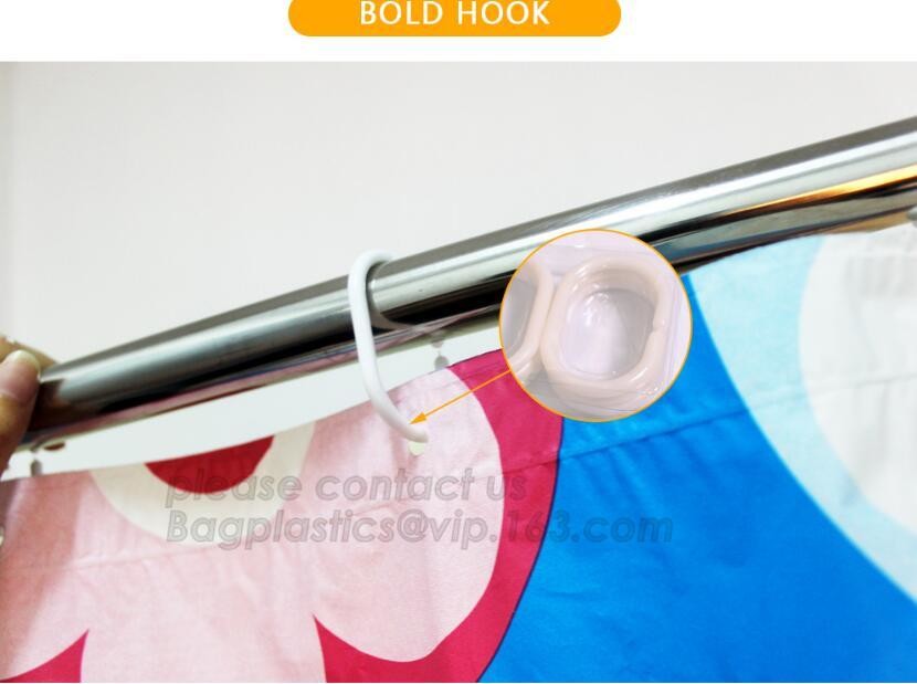 polyester hook shower curtain, PEVA Material and Eco-Friendly, Home Textile Fabric,Bathroom 3d printing polyester shower