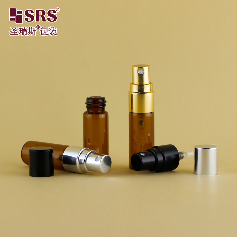 BLPA-3ML Amber Vial Tube Glass Bottle With Aluminum Gold Sprayer Pump For Perfume