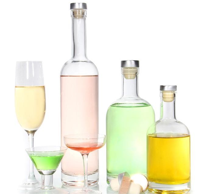 Clear Glass Bottles For Wine Beverages Drink With Cork Stopper Airtight Lid Bottles Supplier 500ml 750ml