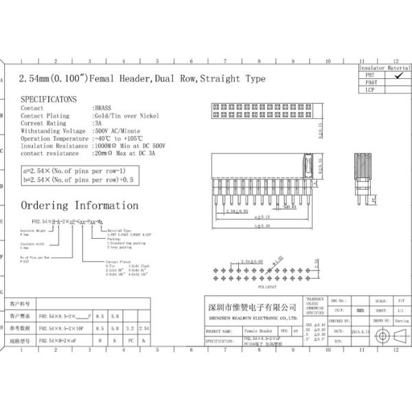 VCD 0.1" DC500V Pcb Female Header Double Row 32P Golded PA6T