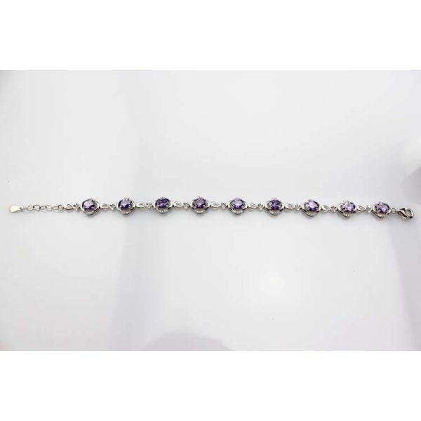 Sterling Silver Link 5x7mm Created Amethyst Cubic Zircon Tennis Bracelet (H08)