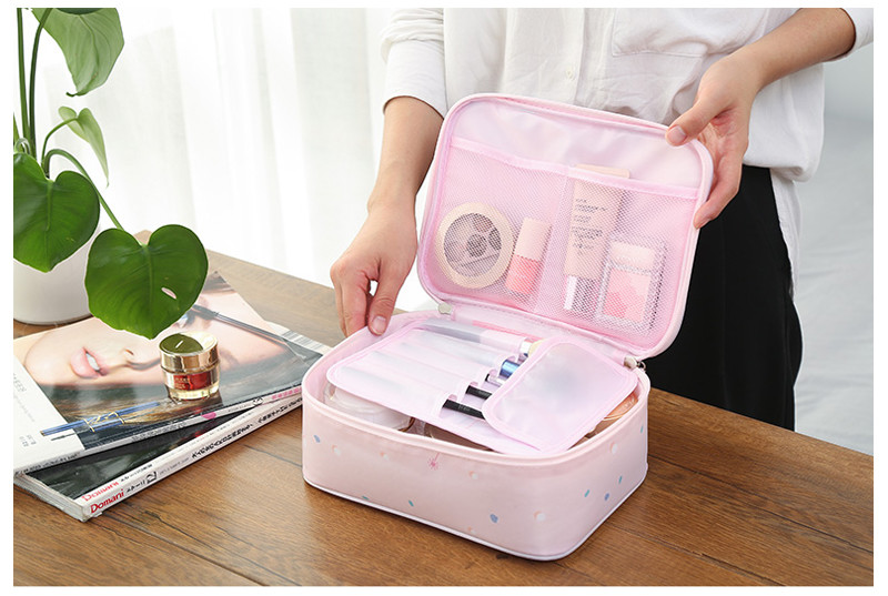 Adjustable Dividers Cosmetic Train Case With Mirror