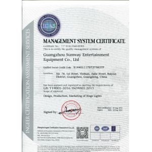 Guangzhou Sunway Entertainment Equipment Co., Ltd. Certifications