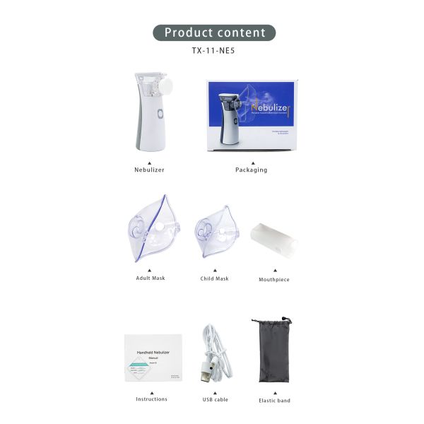Small Portable Mesh Nebulizer Small Handheld Ultrasonic Nebulizer Grey White