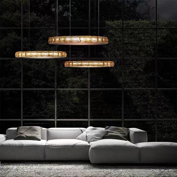 Decorative Lamp Led Chandelier Chrome Round Ring Lighting Large Modern Crystal Chandelier