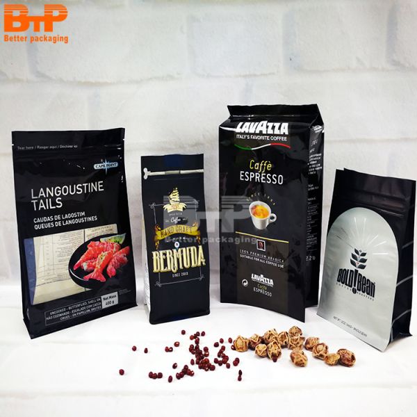 Custom Printed Coffee Plastic Bag 250g 500g 1000g Square Flat Bottom Pouch Coffee Bean Food Packaging Bags with Valve