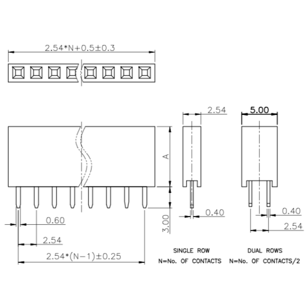 Dual Row Female Header Small Electrical Connectors 180°With Plastic Height 8.5mm