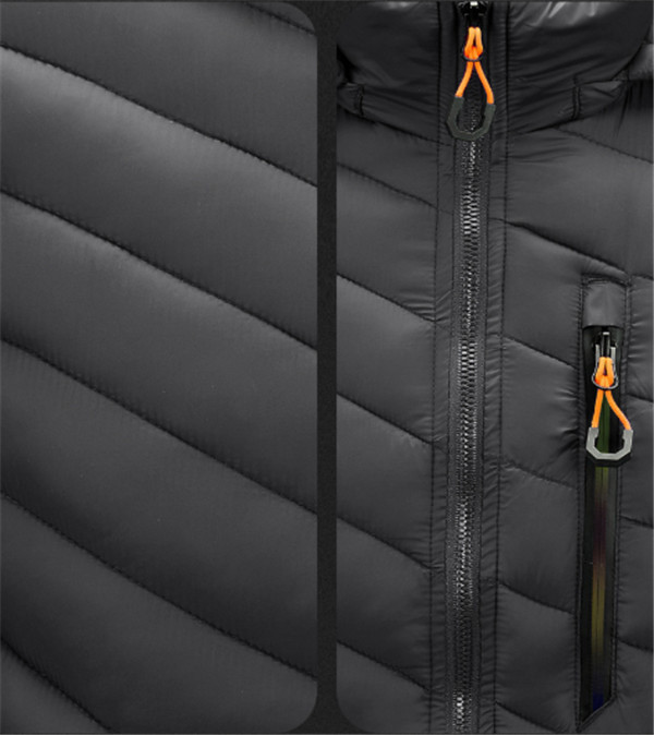 Men'S Winter Nylon Fabric Quilted Jacket With Detachable Hood