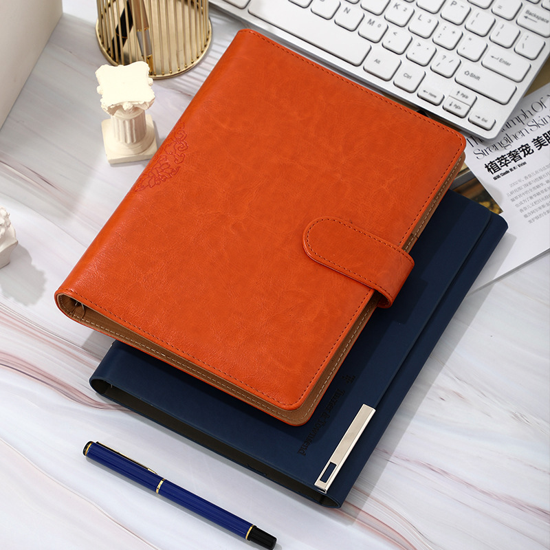 Simple Business Leather Notebook Gift Set with 5 Loose-leaf Notebook and Diary Notebook