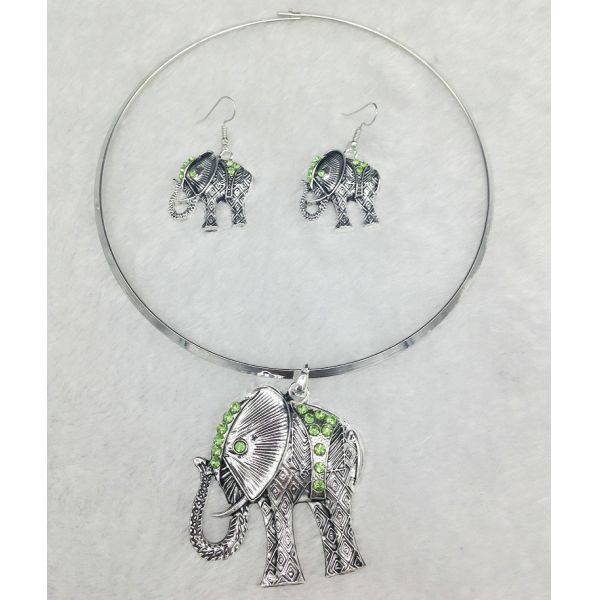 Hot Selling Antique Silver Elephant Pendant Charm Necklace Earring Jewelry Sets For Women
