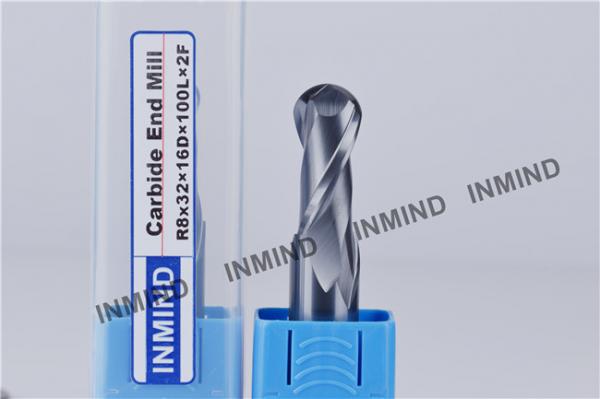 Cheap HRC55 TiSiN Coating Ball Nose End Mill High Precision 0.5 UM grain size , AOL 100 mm for sale