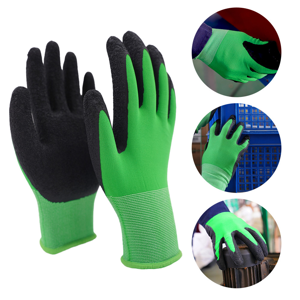 13 Gauge Polyester Black Crinkle Latex Work Gloves Enhanced Durability and Grip