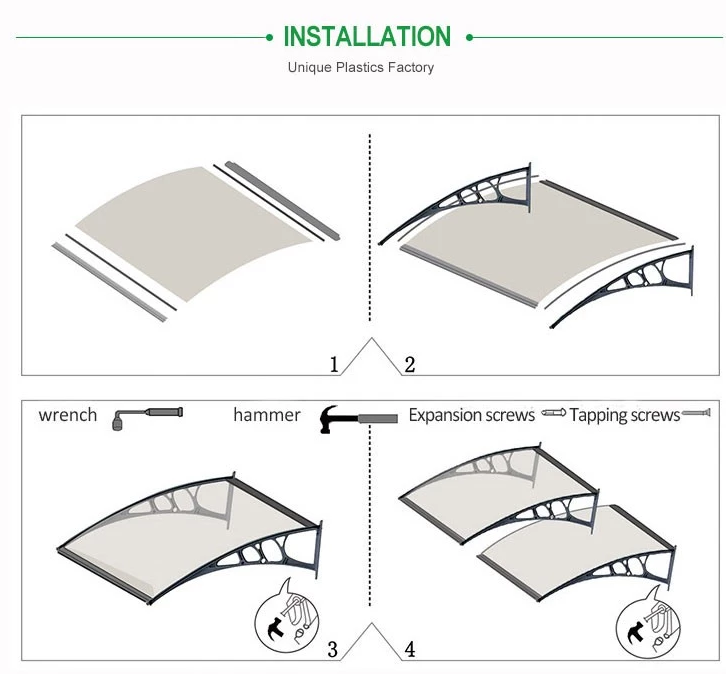 Solid Hollow Polycarbonate Canopy Cover Heat Insulation Aluminum Alloy Frame