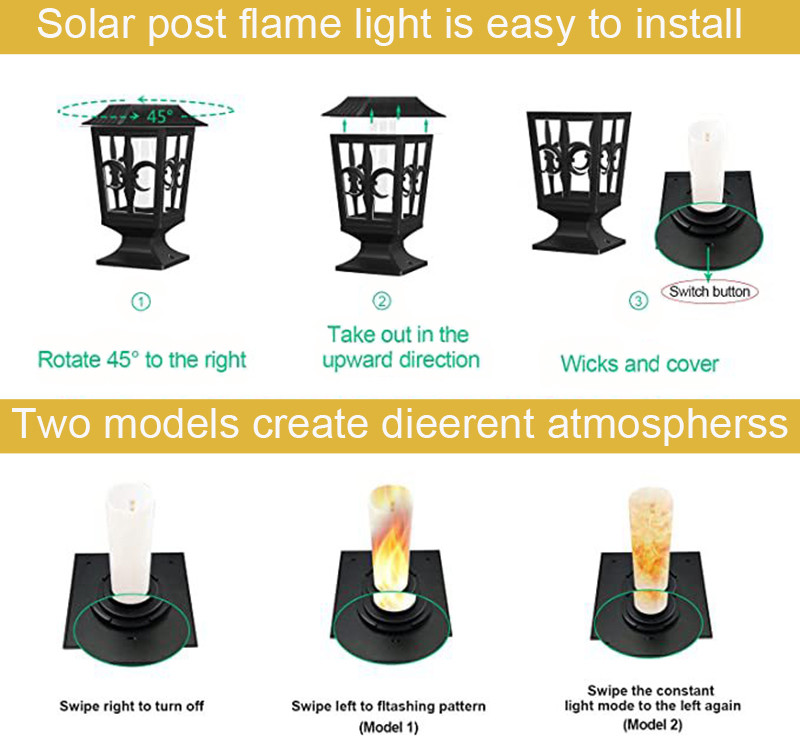 IP 65 Outdoor Solar Wall Lights 3.2V Fire Flame Waterproof Garden LED Wall Lamp