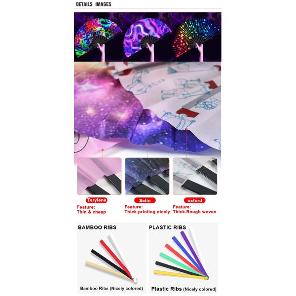 Large Reflective Hand Fan 27cm / 33cm Holographic UV Fan High Premium Bamboo Folding Clack Rave Fan for Party Use