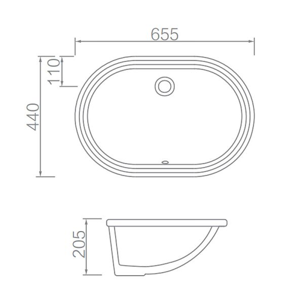 ARROW AP471 Vanity Under Counter Basin With Overflow Hole