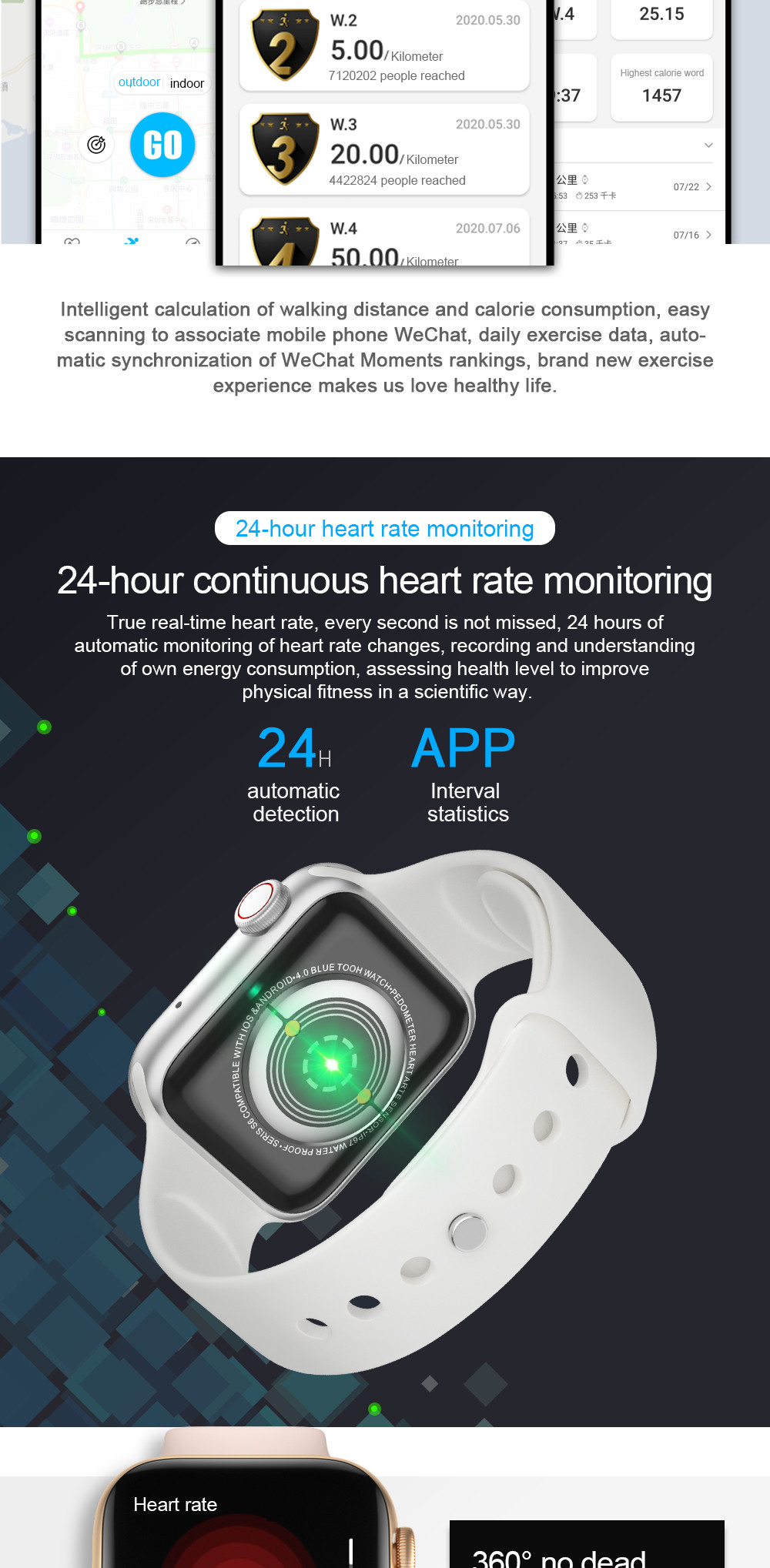 IWO MC57 180MAH 1.57 Inch Dial Heart Rate Monitor 2hrs Charging