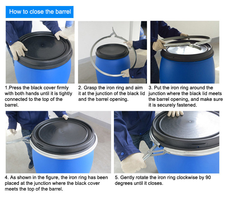 55 Gallon Plastic Drum 210 Litre HDPE Open Top Blue Plastic Drum With Lock Ring Lid