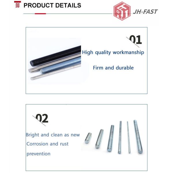 Customized Support Black Zinc Plated Steel Threaded Rods in Metric Measurement System