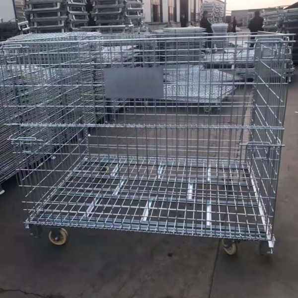 Worker loading materials into storage cage