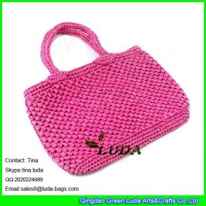 China LUDA vintage pattern crocheting straw handbag mesh beach straw hobo bag on sale