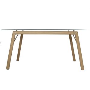 Simple Rectangular Rust Resistant Dining Table Tempered Glass Top