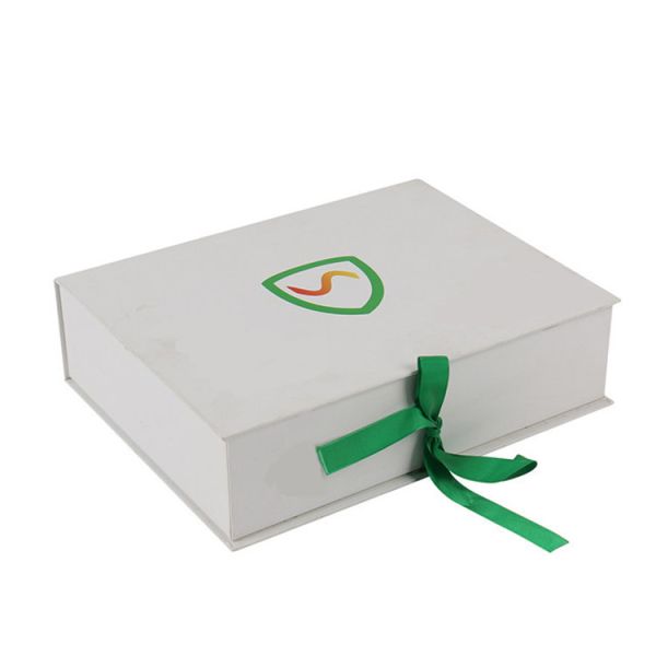 White Custom Logo Rigid Cardboard Magnetic Closure Clothes Paper Boxes For Dresses Folding Packaging With Ribbon