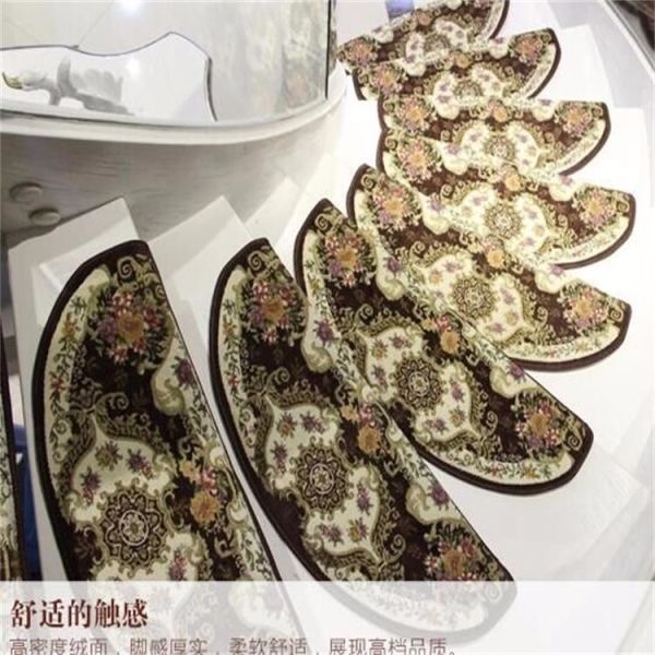 Red Traditional PVC Carpet Flooring , Oval Shape Stair Tread Rugs