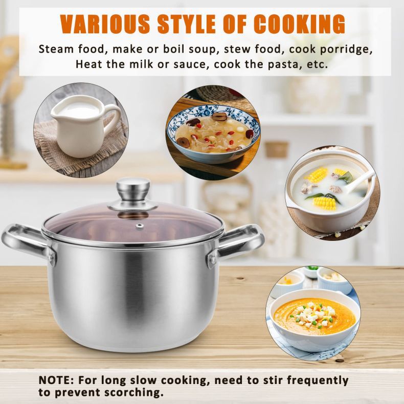 Best Selling Silver Cook-pot Kitchenware Multiple Sizes Pots Circle Cooking Soup Pot With Glass Lid