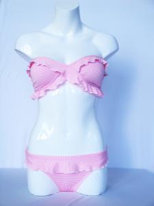Quality 54% polyester 43% nylon 3% spandex pink / white stripe polyester swim suit for women wholesale