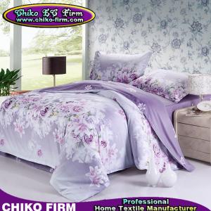 China Wholesale Pure Cotton Purple Flower Queen King Size Bedding Sets on sale